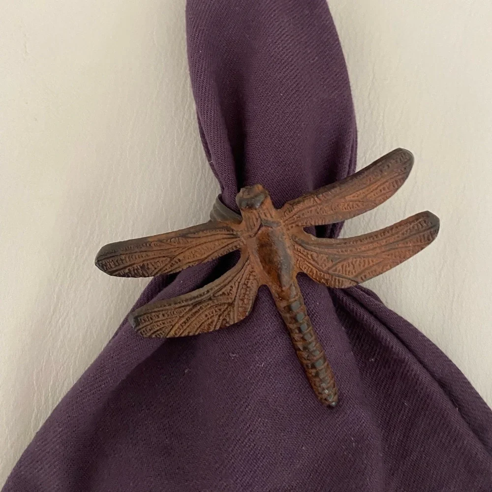 Set of Four Iron Dragonfly Napkin Rings – Elegant Table Décor